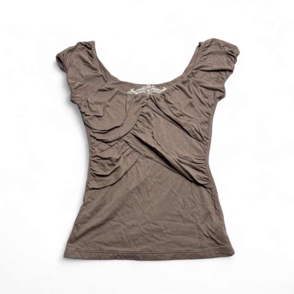 Y2K Brown Baby Doll Fitted 2000s Top brand is deletta size XS